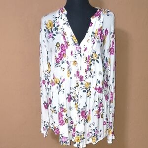 Torrid Women's Floral Button Down Tiered Long Sleeve Blouse Size 0
